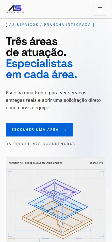 Site da AS Serviços aberto no celular