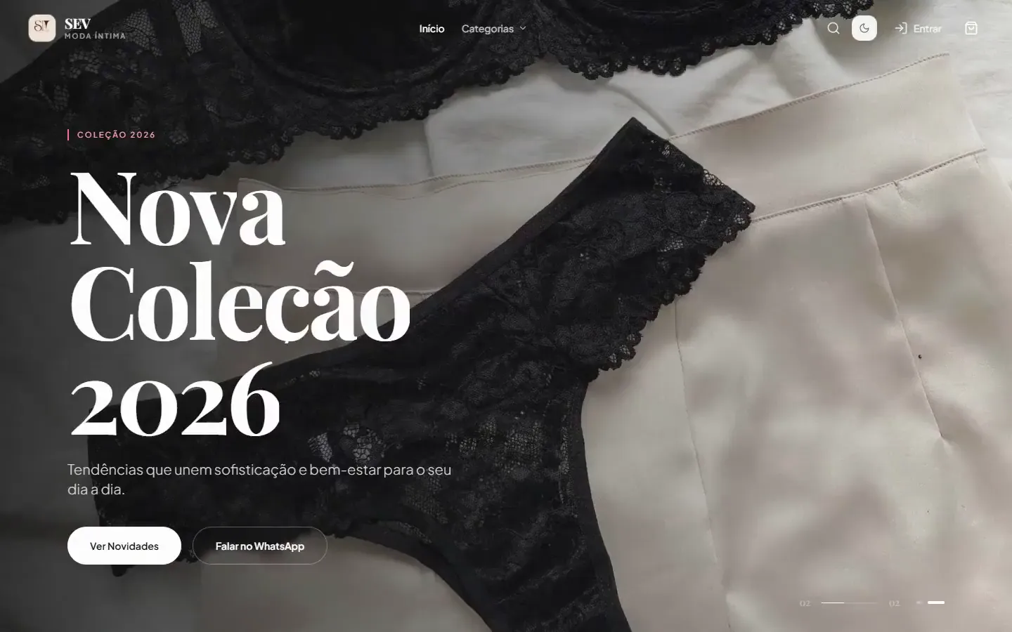 Captura de tela do site SEV Moda Íntima